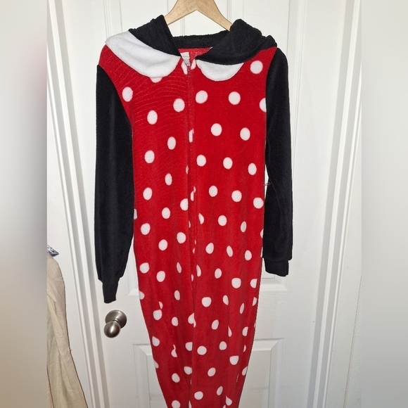 Disney Minnie Mouse One Piece Zipper Pajamas Medium - Picture 1 of 7